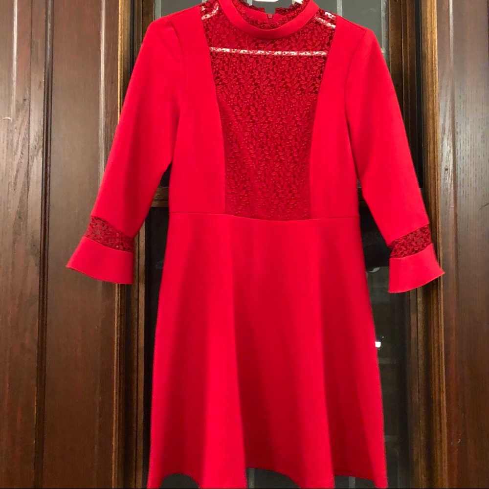 NEW Zara Red Lace Neckline Dress